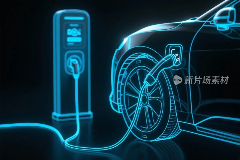 新能源汽车充电线稿插画