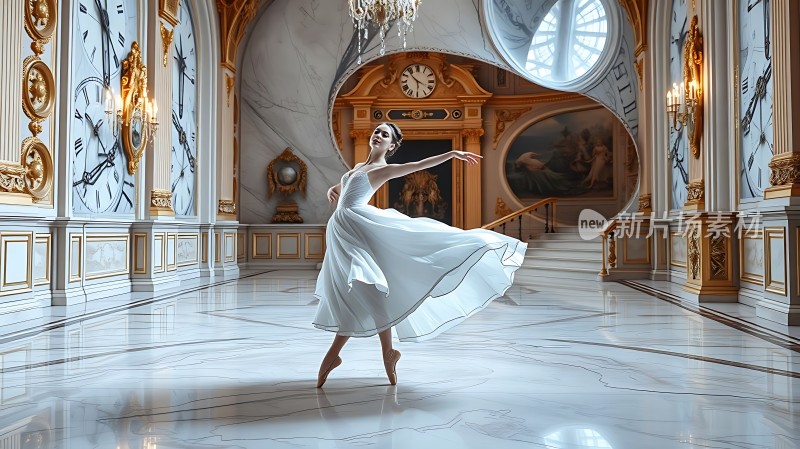 白色舞裙旋转的芭蕾舞者