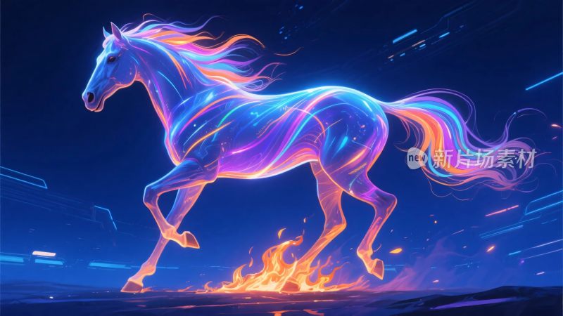 发光炫彩奔跑的梦幻之马
