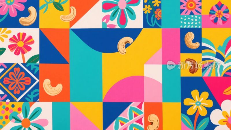 多彩几何花卉插画