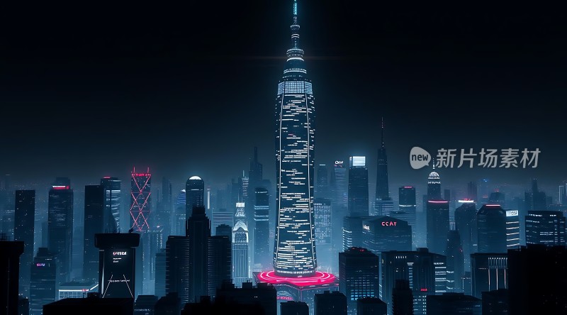 未来都市夜景灯火辉煌的现代建筑群