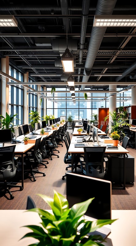 现代办公空间绿意盎然的工作环境