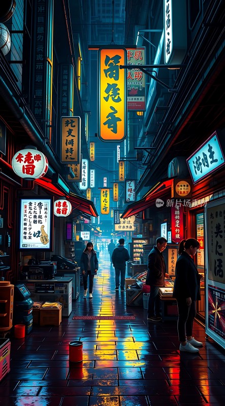 霓虹灯下的繁华夜市