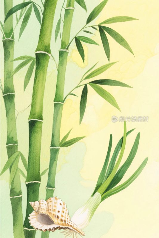 翠竹海螺插画