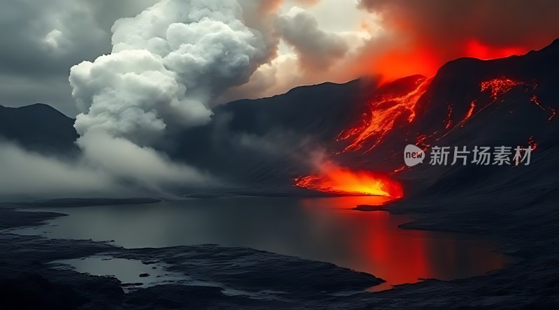 熔岩与云雾交织的自然奇观