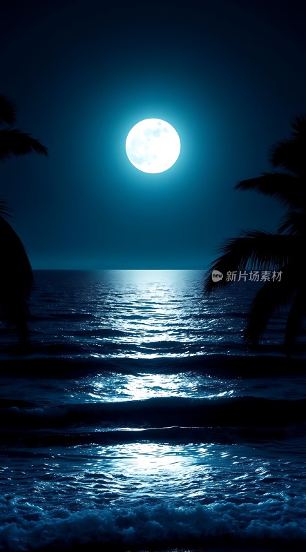 椰林夜月映波光