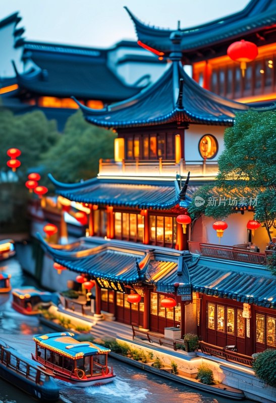 卡通南京夫子庙夜景