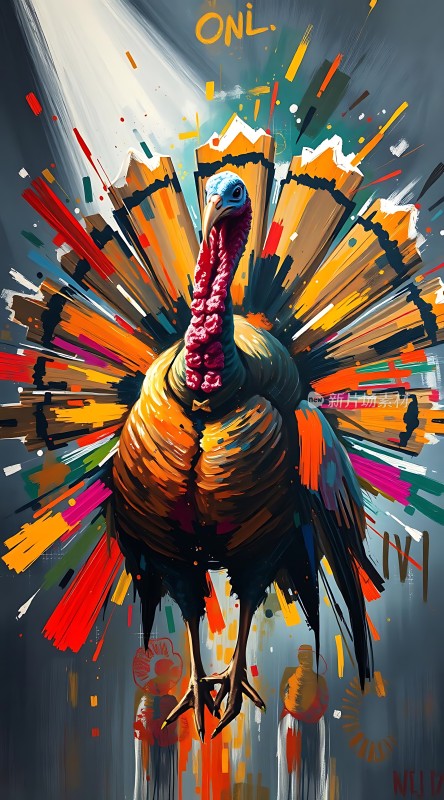 彩色火鸡展翅图