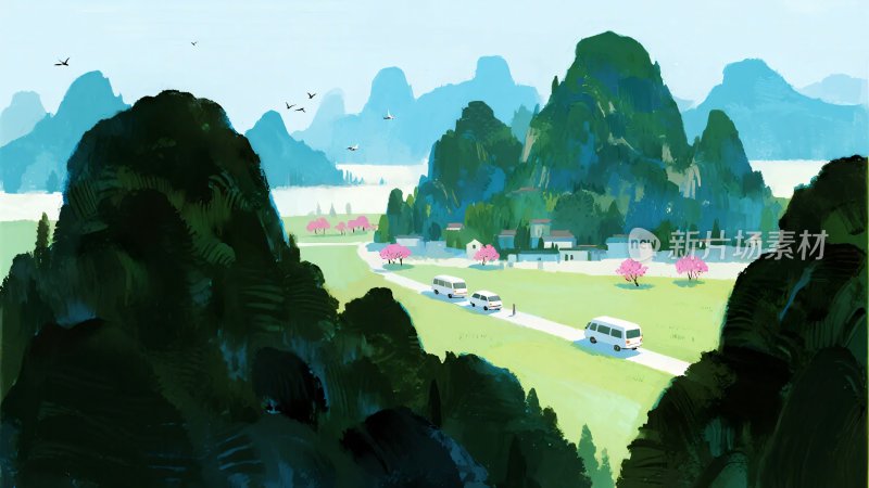 山间公路风景插画