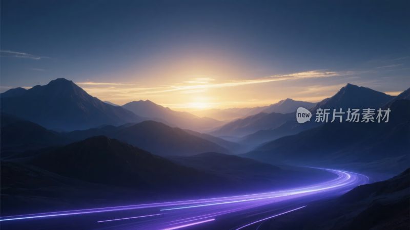 山间暮色下的梦幻光轨景象