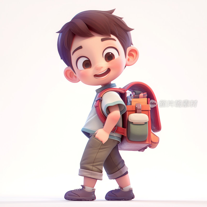 卡通小男孩小学生儿童3D卡通人物插画