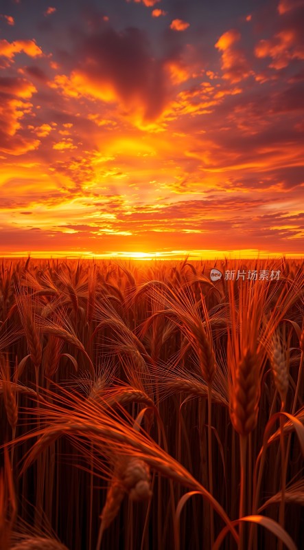 金色麦浪映夕阳
