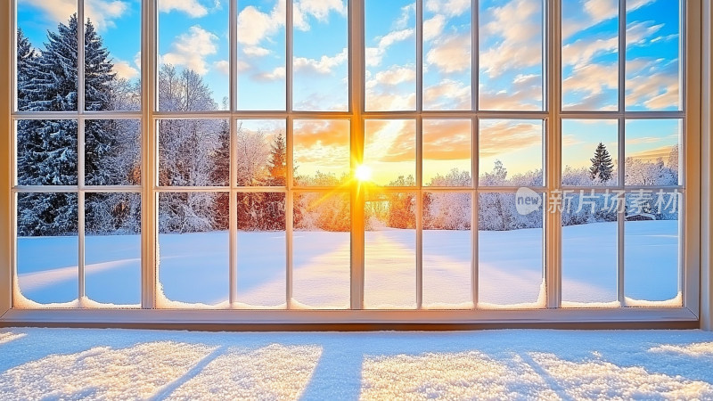 冬日窗外的雪景自然风光