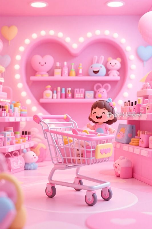 粉色卡通购物场景