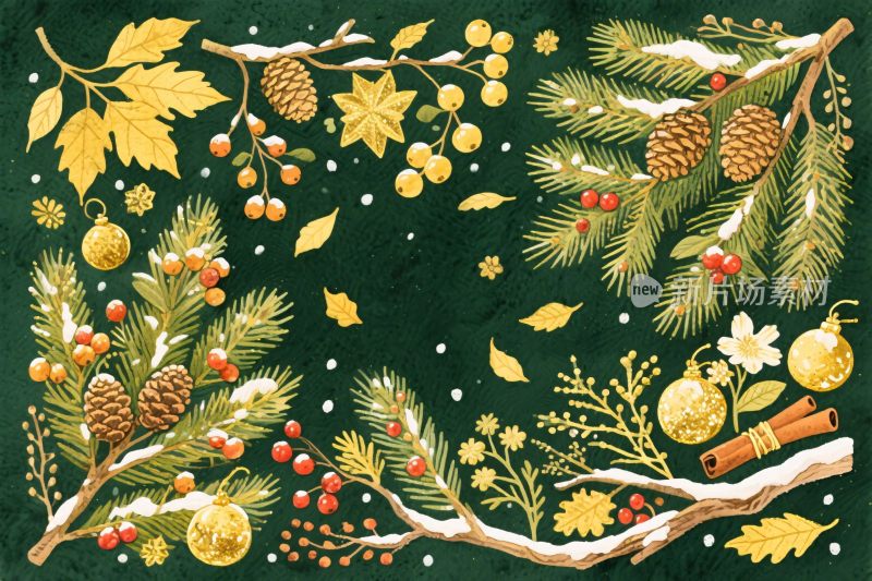 冬季松枝插画装饰