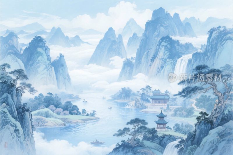 古风山水风景插画
