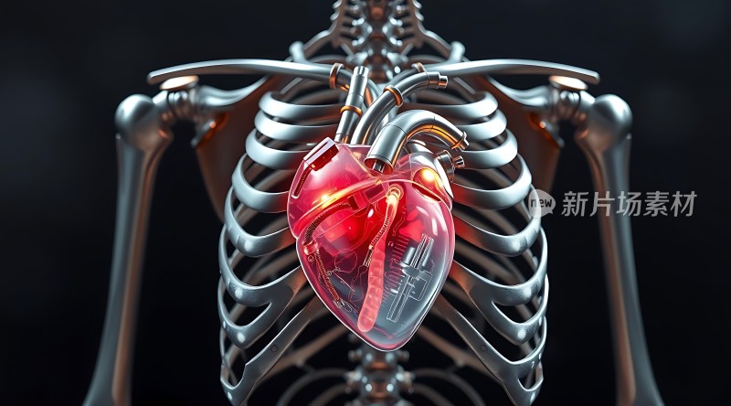 机械心脏与骨骼结合