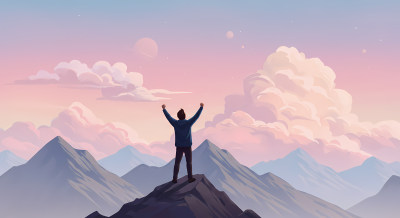 人物在山顶振臂高呼 人物在山顶振臂高呼