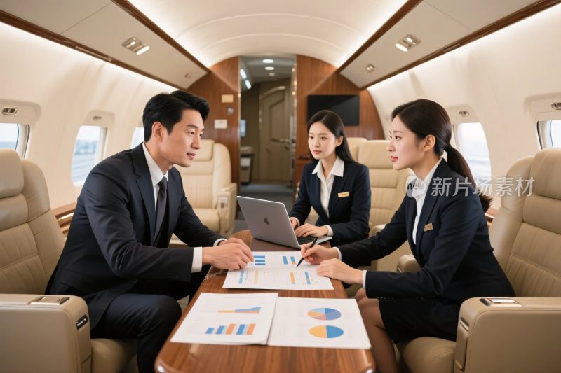 商务洽谈在机舱内