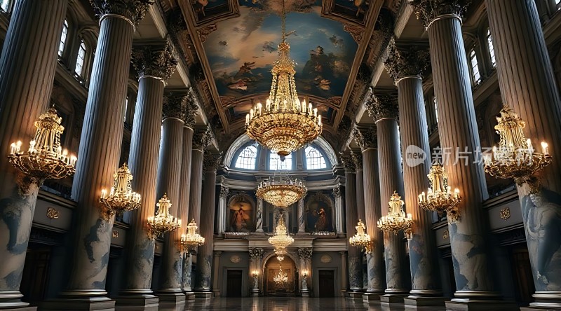 金色吊灯照耀下的宏伟大厅