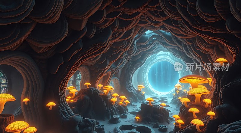 神秘洞穴中的奇幻蘑菇世界