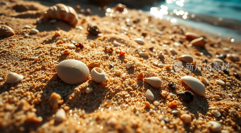 阳光下的沙滩与贝壳