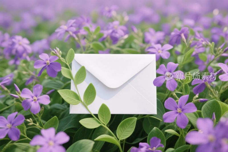 紫色花丛中的信封