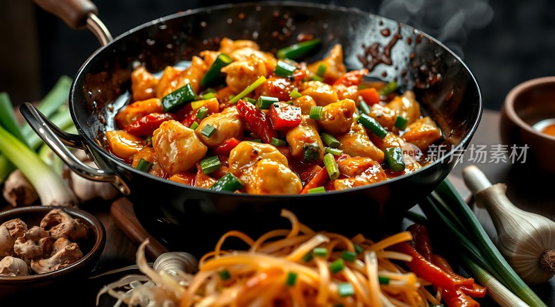 香辣鸡块配蔬菜