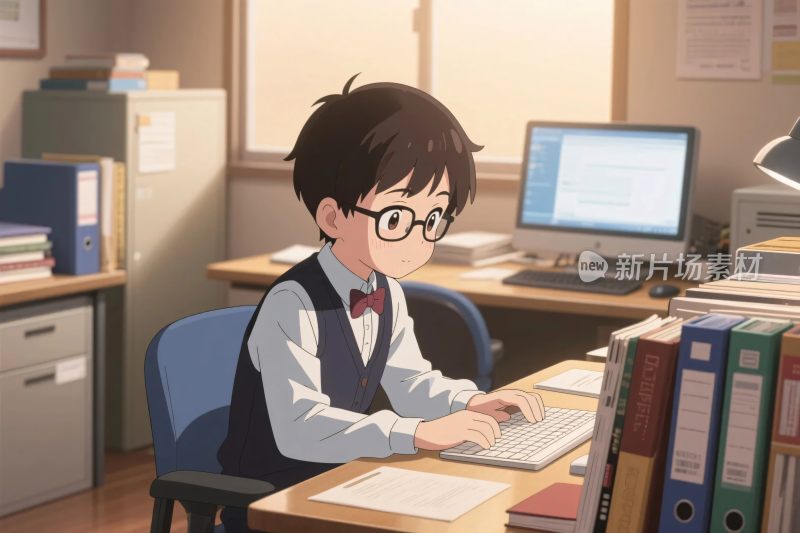 办公场景中男孩用电脑