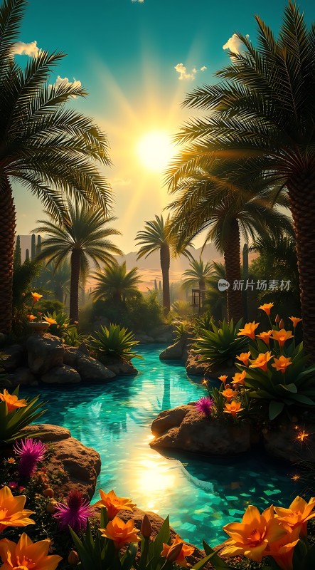 阳光下的热带风情园林