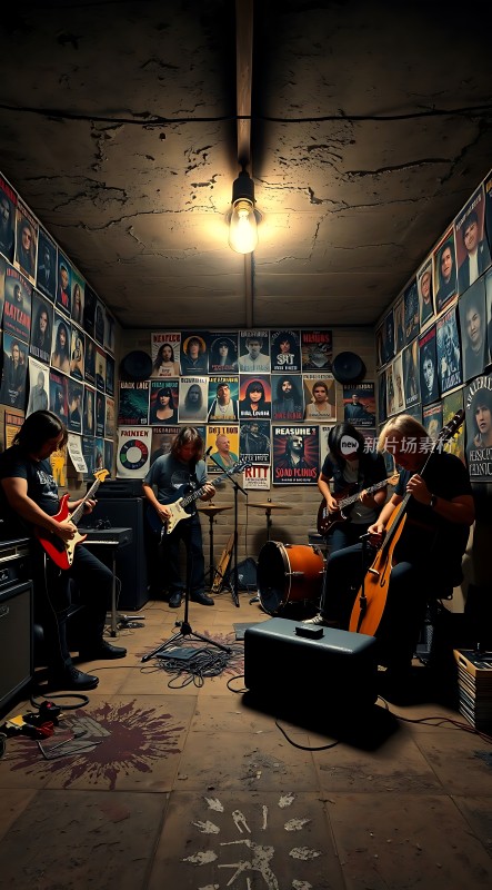 摇滚乐队排练室里的激情演奏