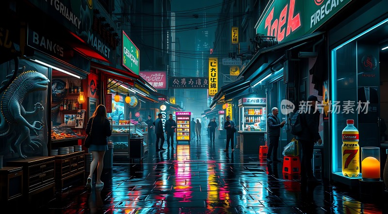 霓虹灯下的繁华夜市