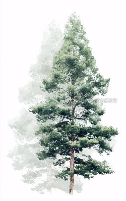 单棵松树插画