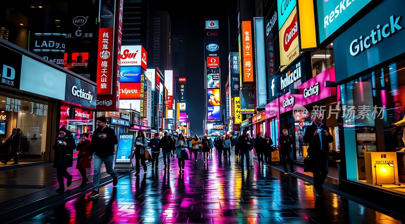 霓虹闪烁夜市繁华