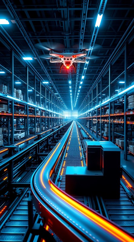 未来仓库无人机与传送带协同工作