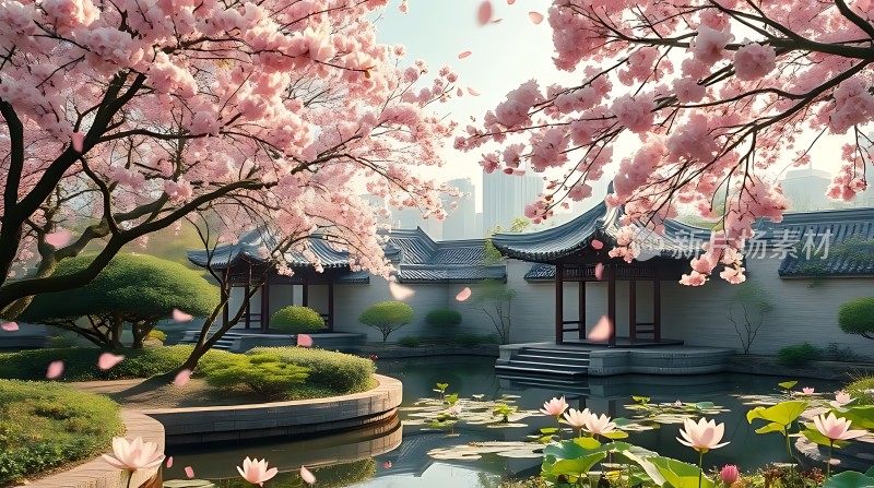 春意盎然古园美景