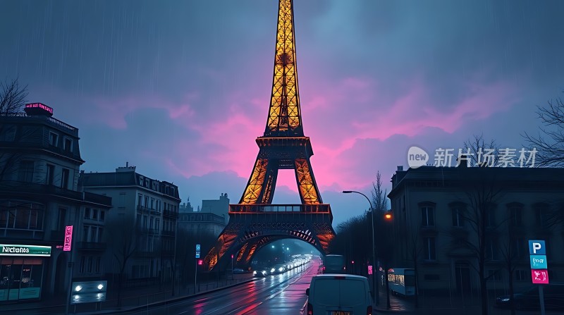 埃菲尔铁塔下的雨夜