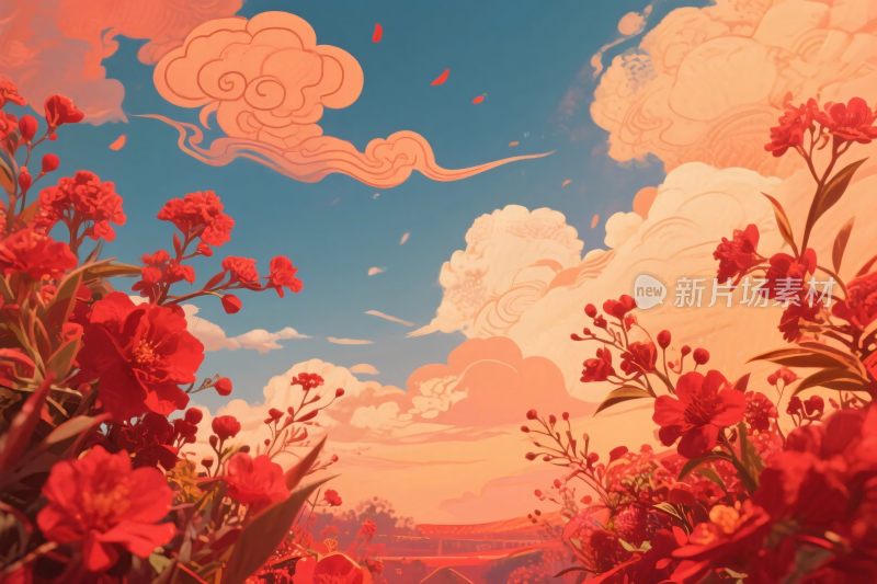 梦幻花卉插画场景