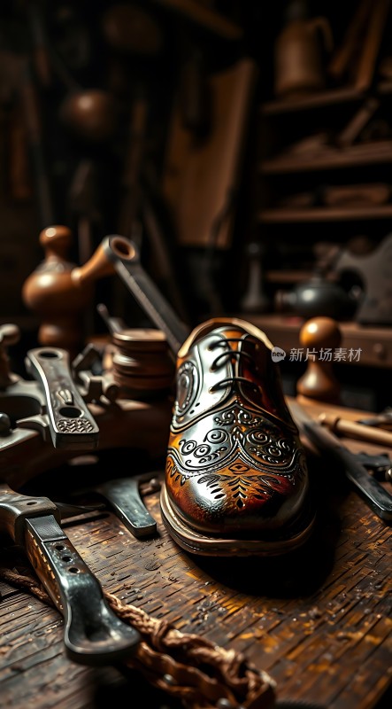 手工雕花皮鞋与工具的结合