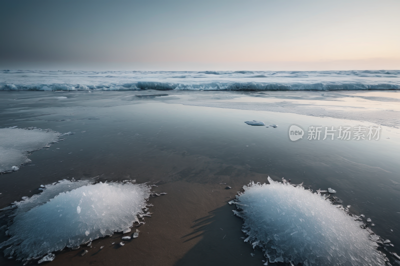 海滩的沙滩上有两片雪片高清风景图片