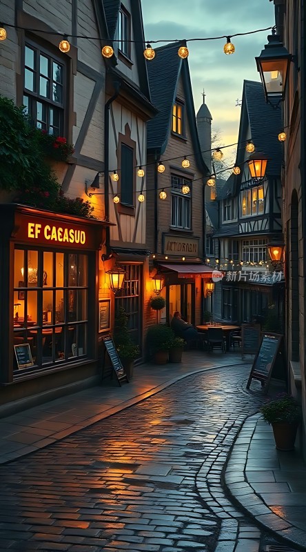 夜幕下的欧洲小镇温馨而宁静