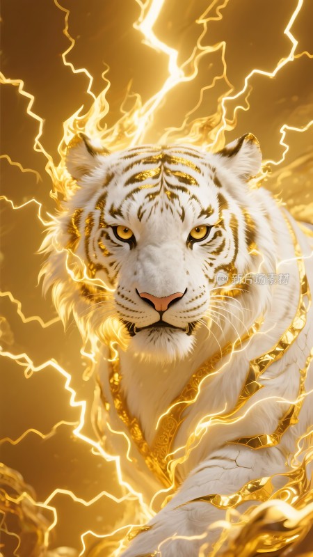 金色闪电环绕的白虎