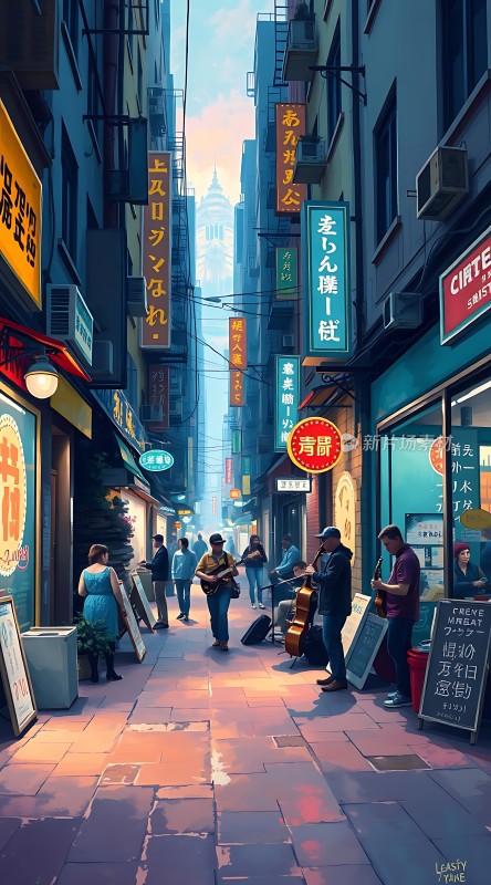 霓虹闪烁下的街头乐章