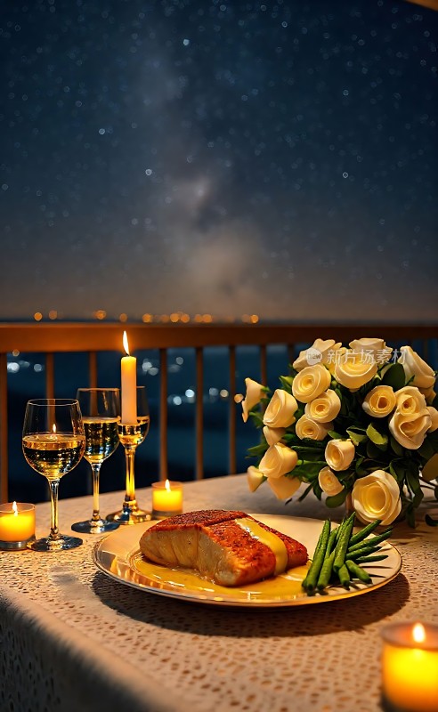 星空下浪漫烛光晚餐