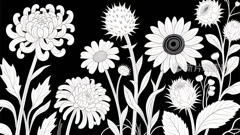 黑白花卉插画
