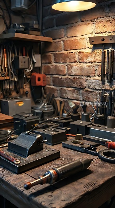 砖墙铁匠铺里的工具与工作台