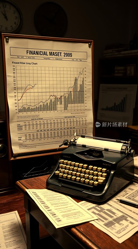 金融图表与复古打字机