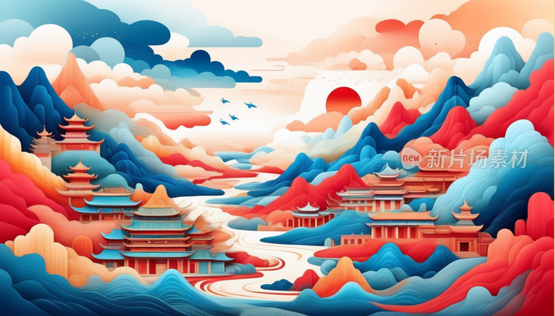 中国画山水画背景