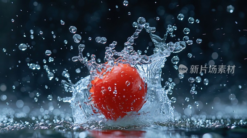 红色水果落入水中溅起水花