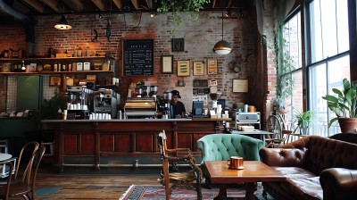 复古咖啡店砖墙绿植温馨氛围 复古咖啡店砖墙绿植温馨氛围